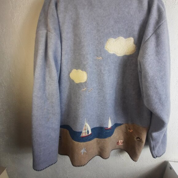 Retro 90s Coastal Grandma Lighthouse Fleece Jacket Nautical XL North Reflections - Picture 5 of 8